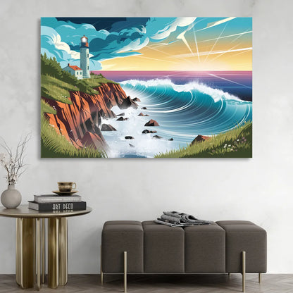 Seaside Lighthouse View Living Room - Canvas Wall Art