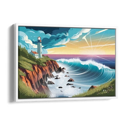 Seaside Lighthouse View Side - White Canvas Wall Art