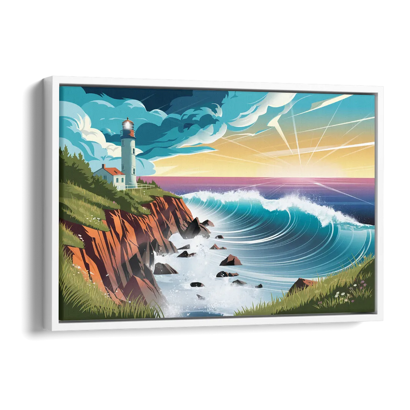 Seaside Lighthouse View Side - White Canvas Wall Art