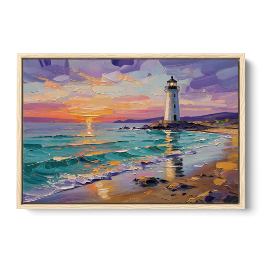 Seaside Lighthouse View - Oak Framed Canvas Wall Art - Front
