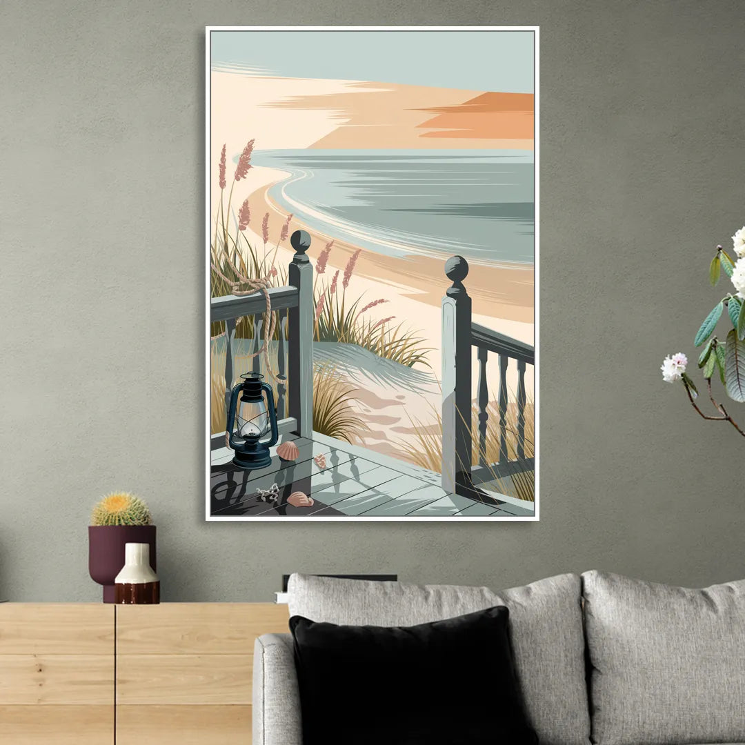 Seaside Nautical Charm Living Room - White Canvas Wall Art