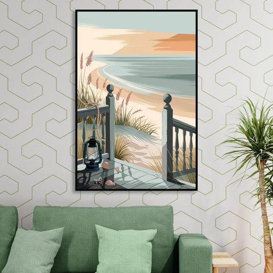 Seaside Nautical Charm Living Room - Black Canvas Wall Art