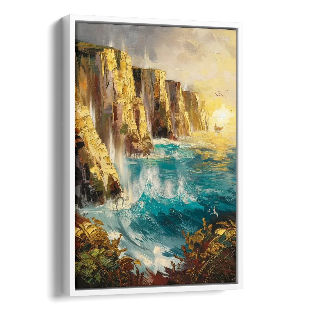 Seaside Rocky Cliffs Side - White Canvas Wall Art