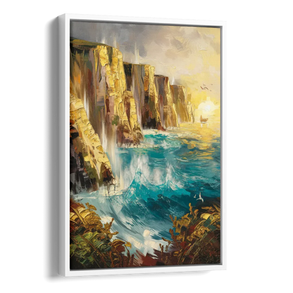 Seaside Rocky Cliffs Side - White Canvas Wall Art