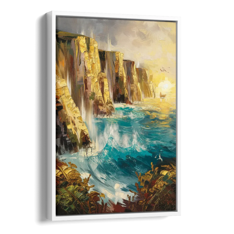 Seaside Rocky Cliffs Side - White Canvas Wall Art