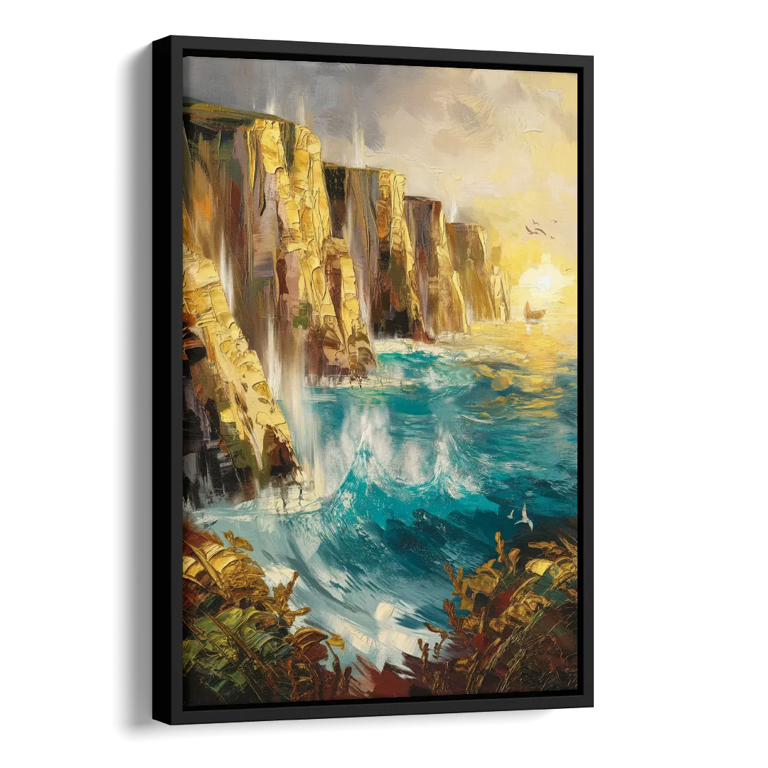 Seaside Rocky Cliffs Side - Black Canvas Wall Art