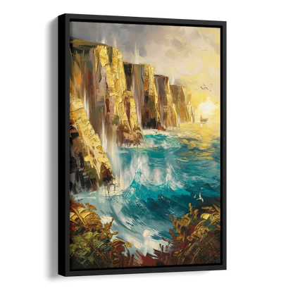 Seaside Rocky Cliffs Side - Black Canvas Wall Art