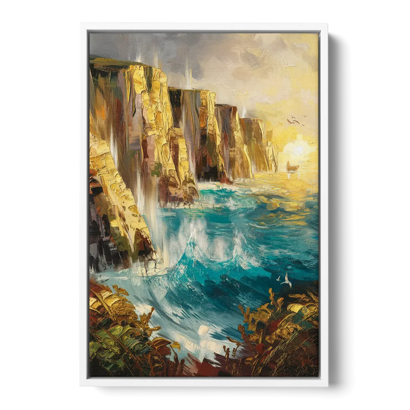 Seaside Rocky Cliffs Front - White Canvas Wall Art