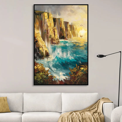 Seaside Rocky Cliffs Sitting Room - Black Canvas Wall Art