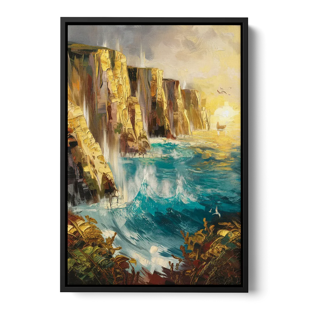 Seaside Rocky Cliffs Front - Black Canvas Wall Art