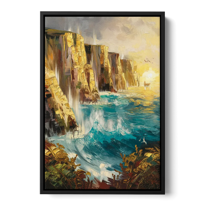 Seaside Rocky Cliffs Front - Black Canvas Wall Art