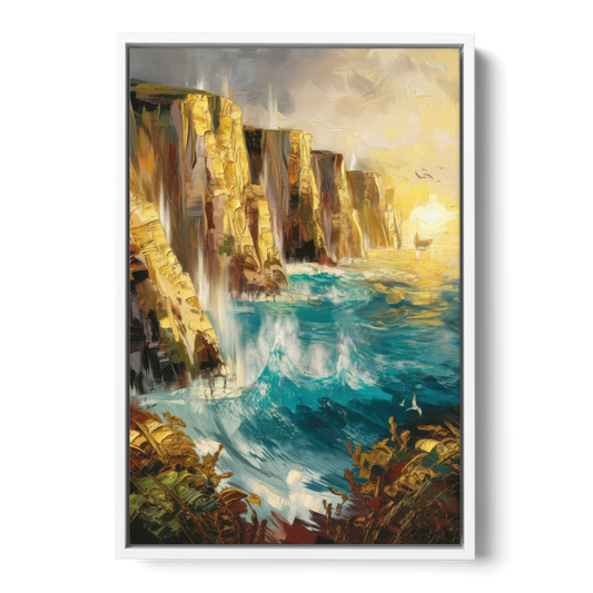 Seaside Rocky Cliffs - White Framed Canvas Wall Art - Front