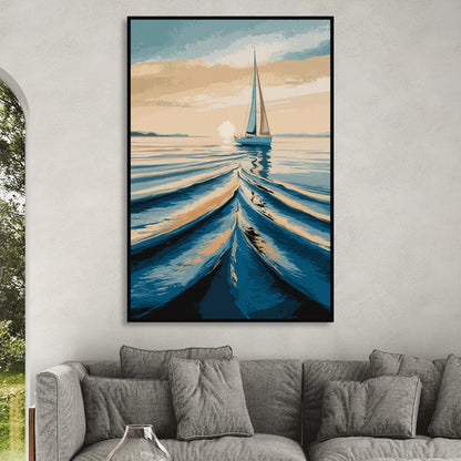 Seaside Sailboat Horizon Sitting Room - Black Canvas Wall Art