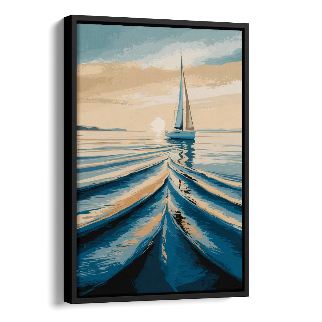 Seaside Sailboat Horizon Side - Black Canvas Wall Art