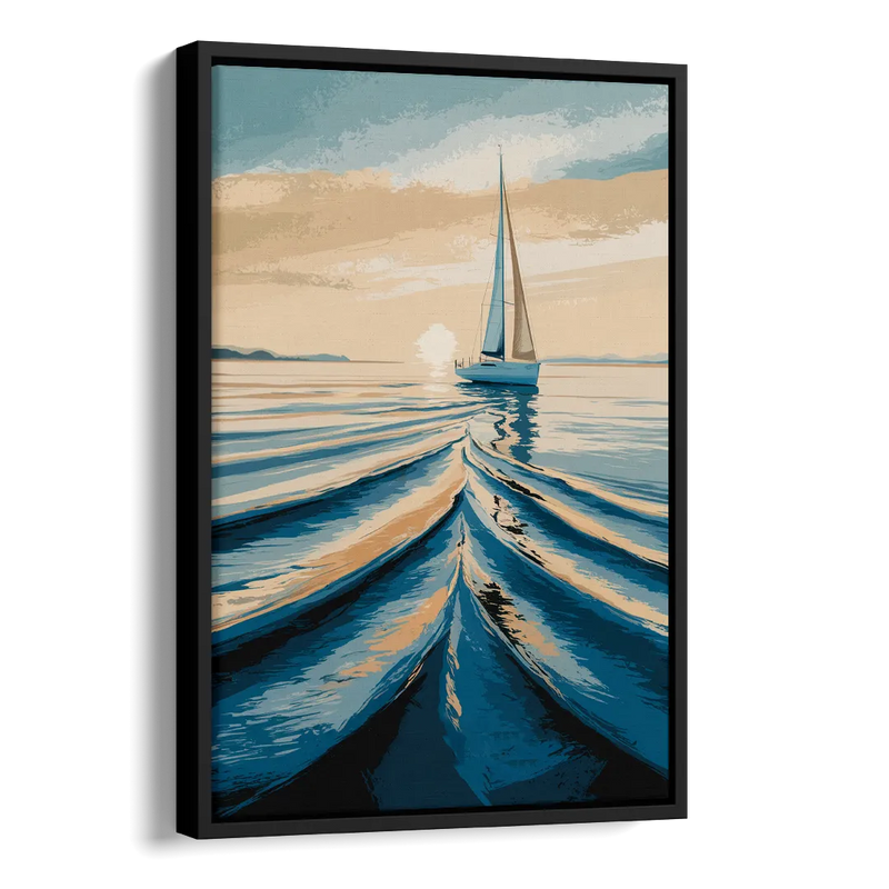 Seaside Sailboat Horizon Side - Black Canvas Wall Art