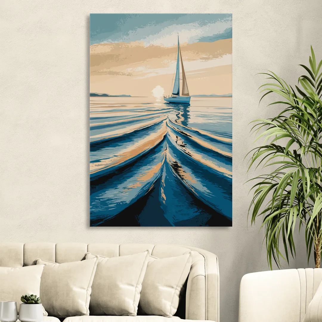 Seaside Sailboat Horizon Sitting Room - Canvas Wall Art
