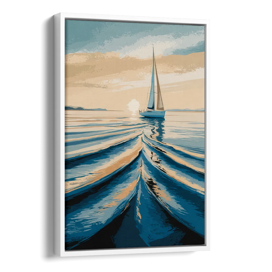 Seaside Sailboat Horizon Side - White Canvas Wall Art