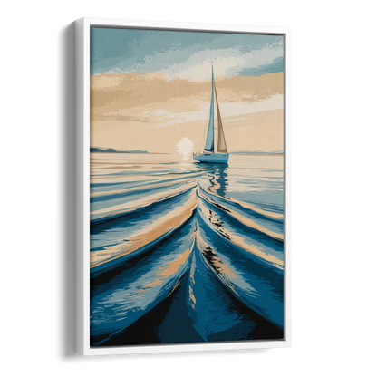 Seaside Sailboat Horizon Side - White Canvas Wall Art