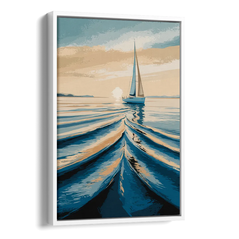Seaside Sailboat Horizon Side - White Canvas Wall Art