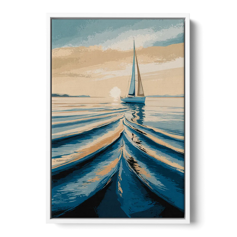 Seaside Sailboat Horizon Front - White Canvas Wall Art