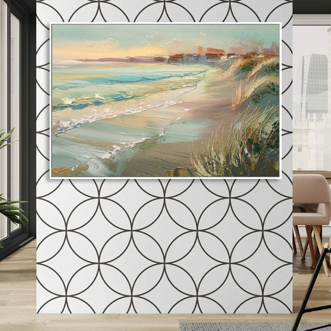 Seaside Shoreline Escape Living Room - White Canvas Wall Art