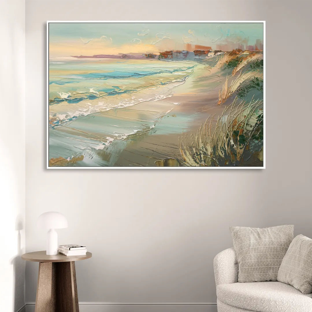Seaside Shoreline Escape Sitting Room - White Canvas Wall Art