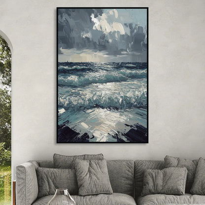 Seaside Stormy Skies Living Room - Black Canvas Wall Art