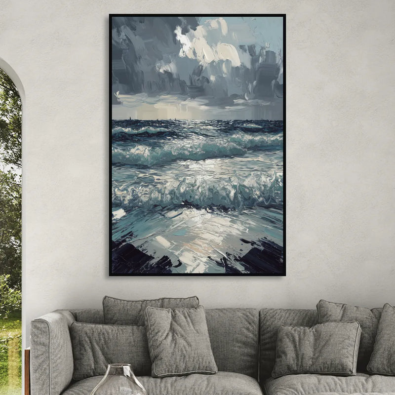 Seaside Stormy Skies Living Room - Black Canvas Wall Art