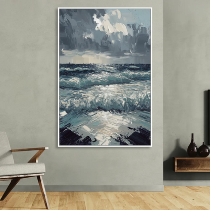 Seaside Stormy Skies Sitting Room - White Canvas Wall Art