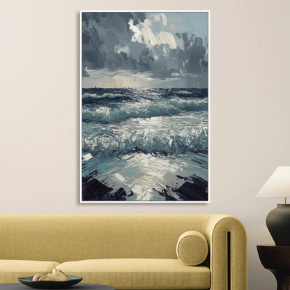 Seaside Stormy Skies Living Room - White Canvas Wall Art