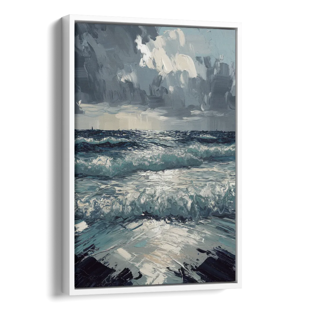 Seaside Stormy Skies Side - White Canvas Wall Art