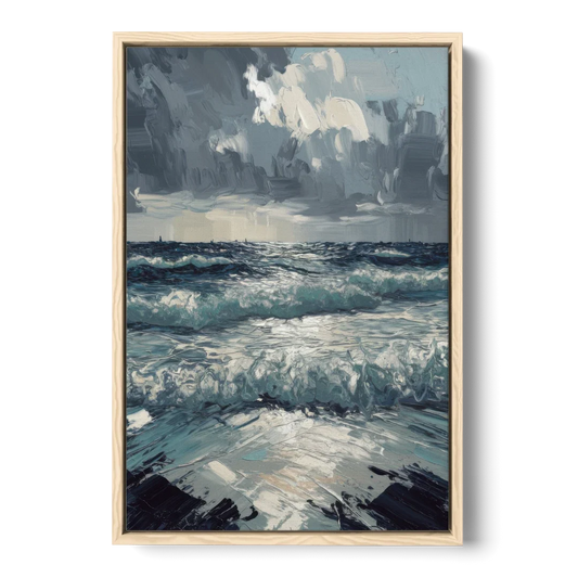 Seaside Stormy Skies - Oak Framed Canvas Wall Art - Front