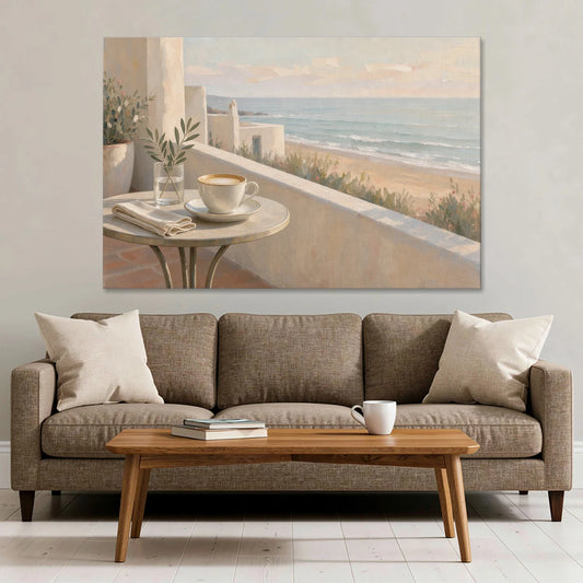 Seaside Terrace Cappuccino for the Cafe - Canvas Wall Art - Sofa - 60x40