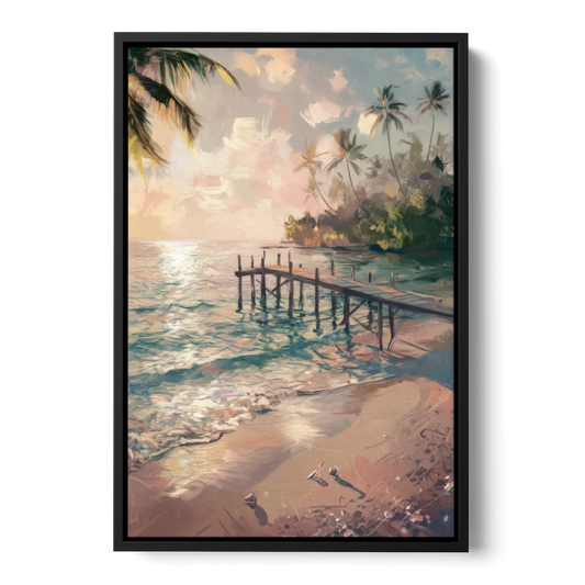 Seaside Tranquil Waters - Black Framed Canvas Wall Art - Front