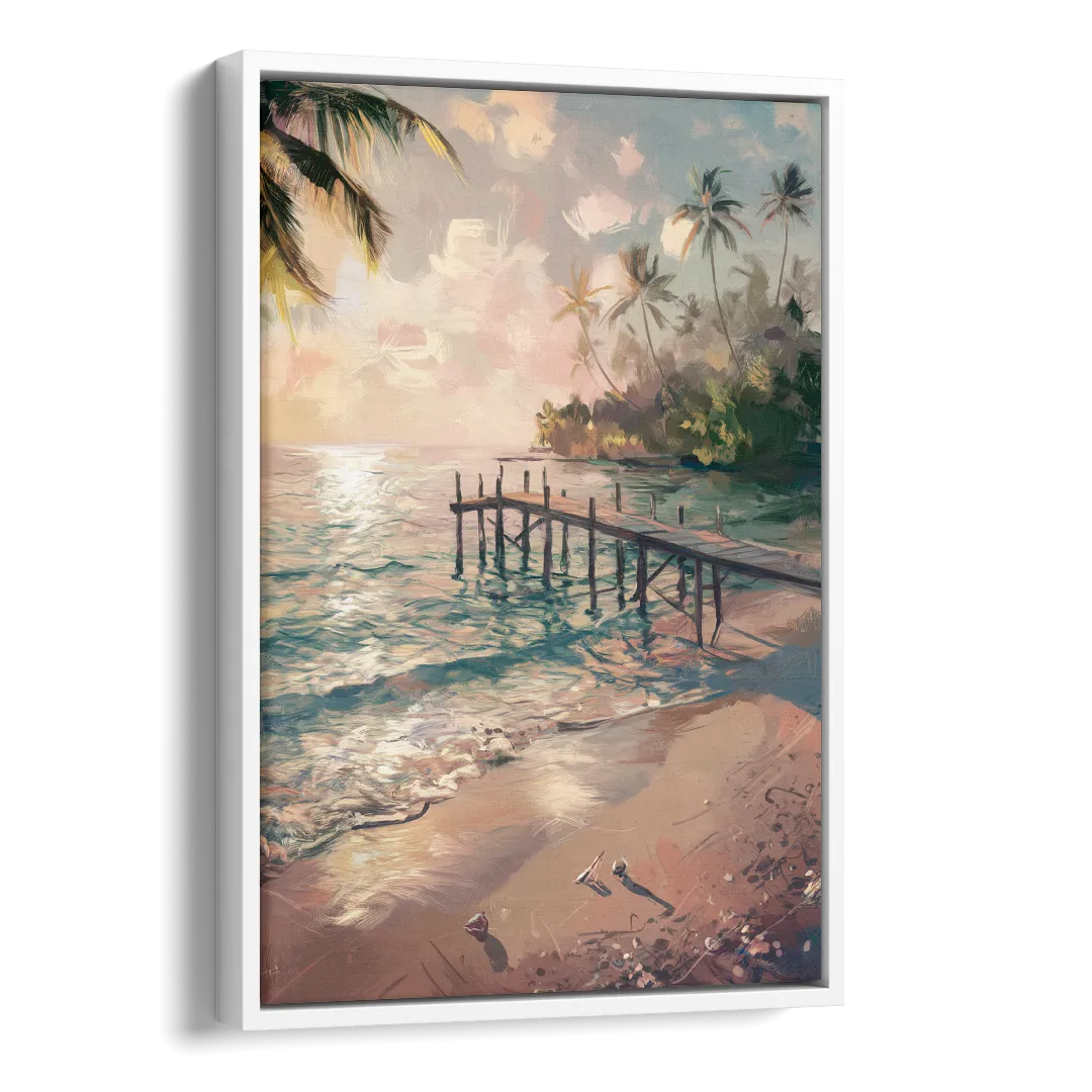 Seaside Tranquil Waters Side - White Canvas Wall Art