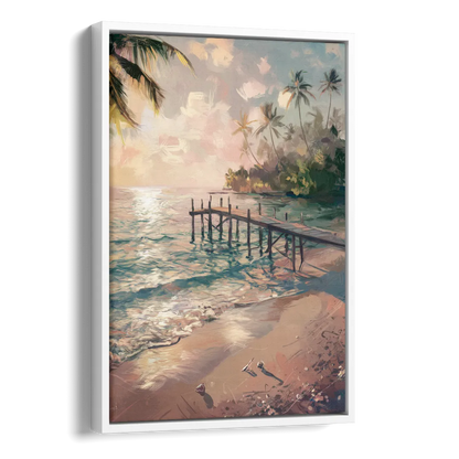 Seaside Tranquil Waters Side - White Canvas Wall Art