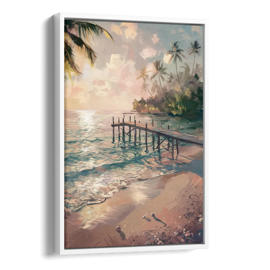 Seaside Tranquil Waters Side - White Canvas Wall Art