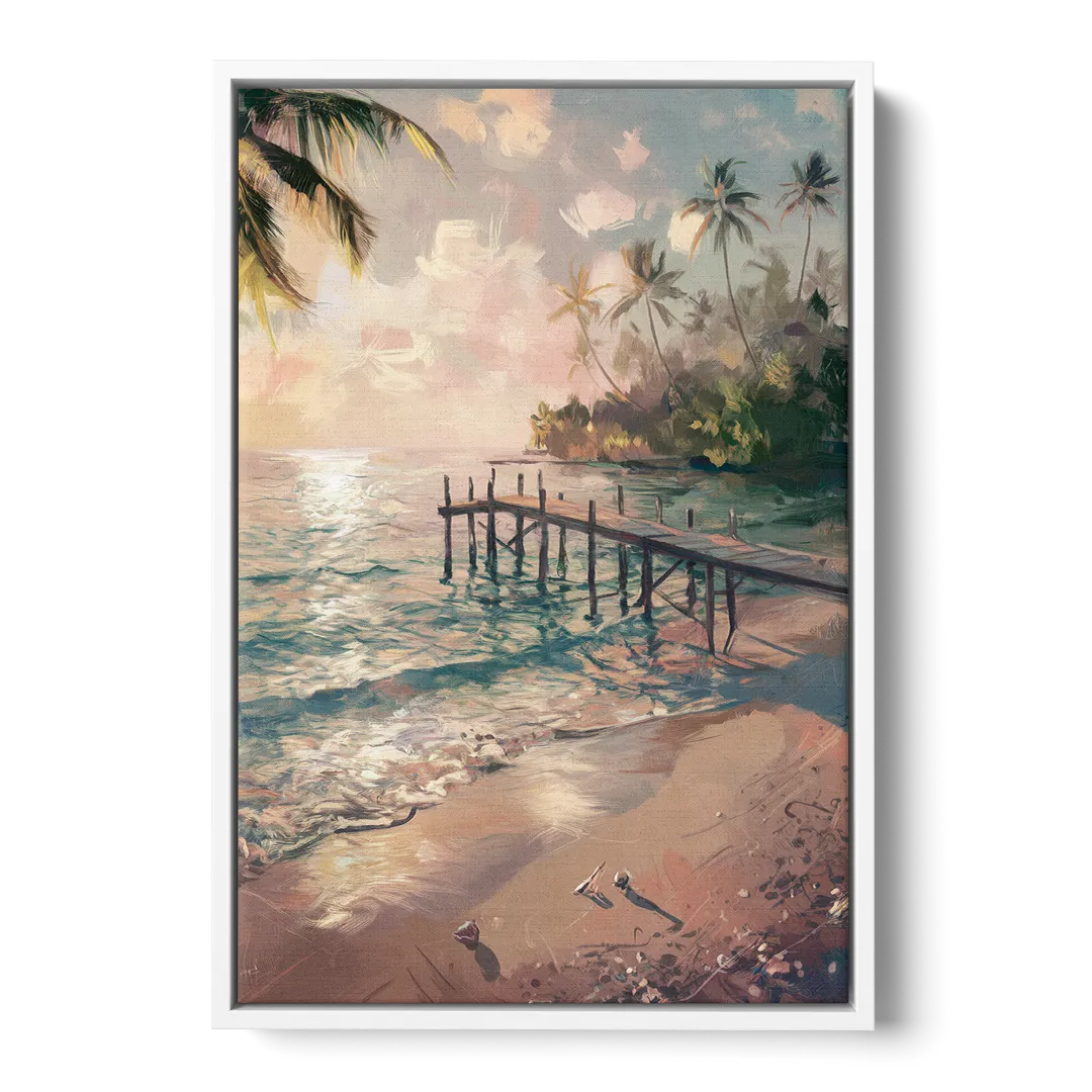Seaside Tranquil Waters Front - White Canvas Wall Art