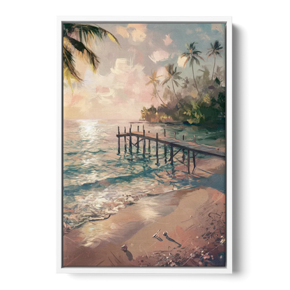 Seaside Tranquil Waters Front - White Canvas Wall Art