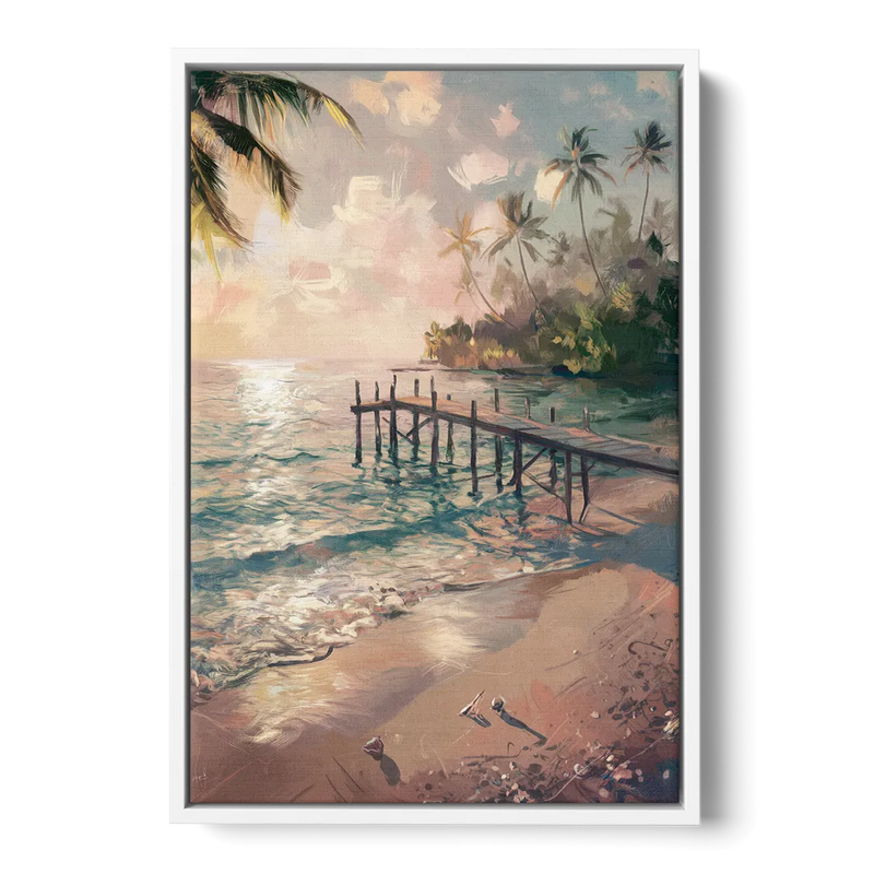 Seaside Tranquil Waters Front - White Canvas Wall Art