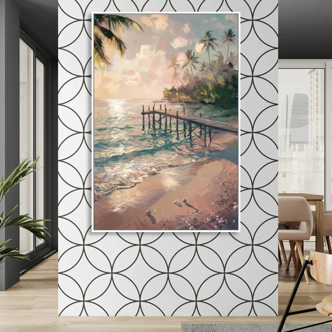 Seaside Tranquil Waters Sitting Room - White Canvas Wall Art