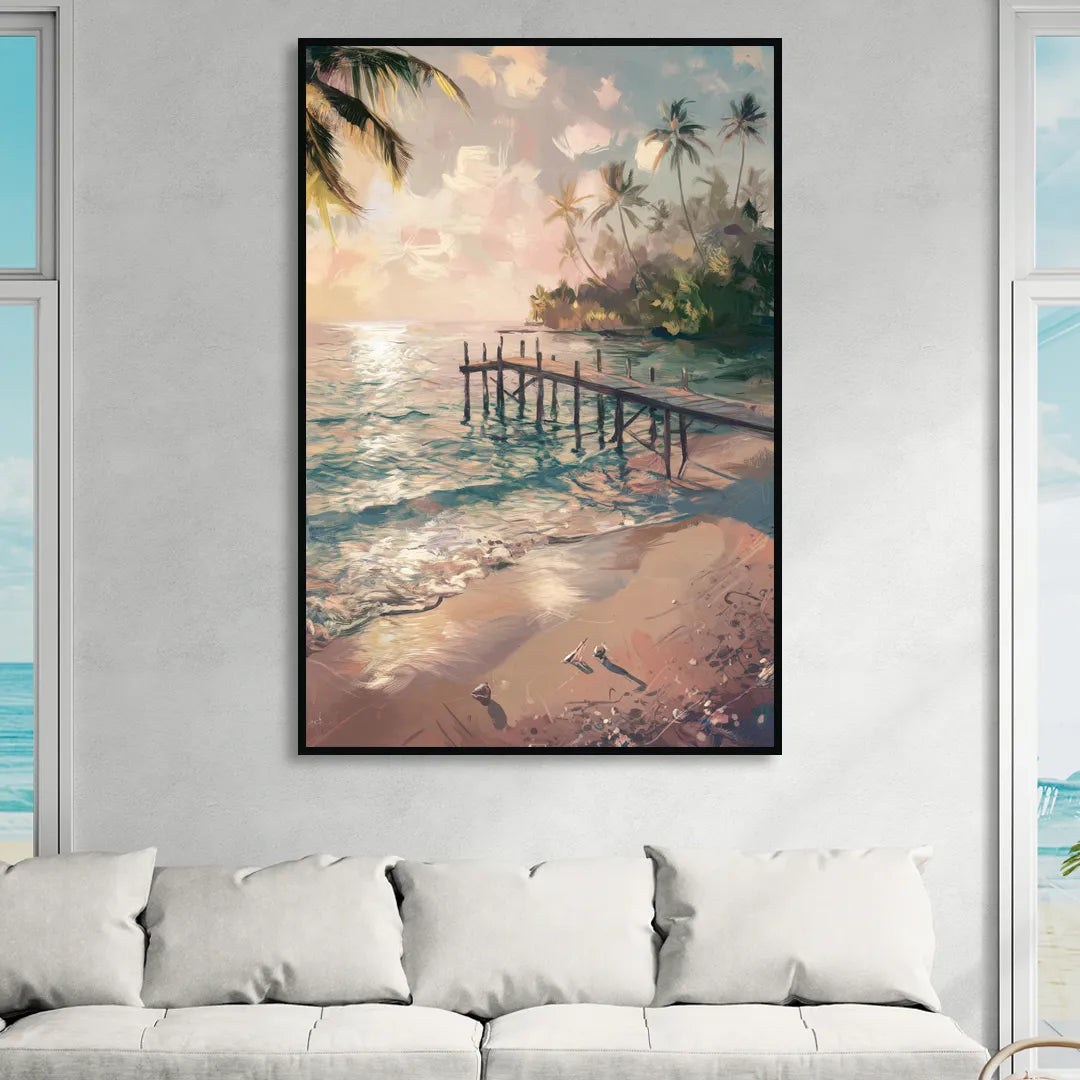 Seaside Tranquil Waters Sitting Room - Black Canvas Wall Art