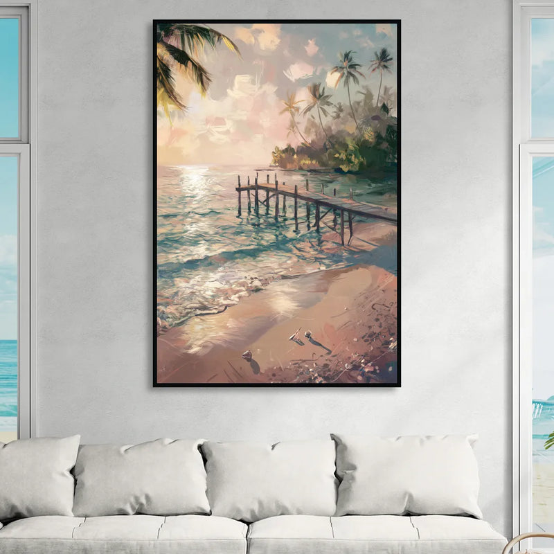 Seaside Tranquil Waters Sitting Room - Black Canvas Wall Art