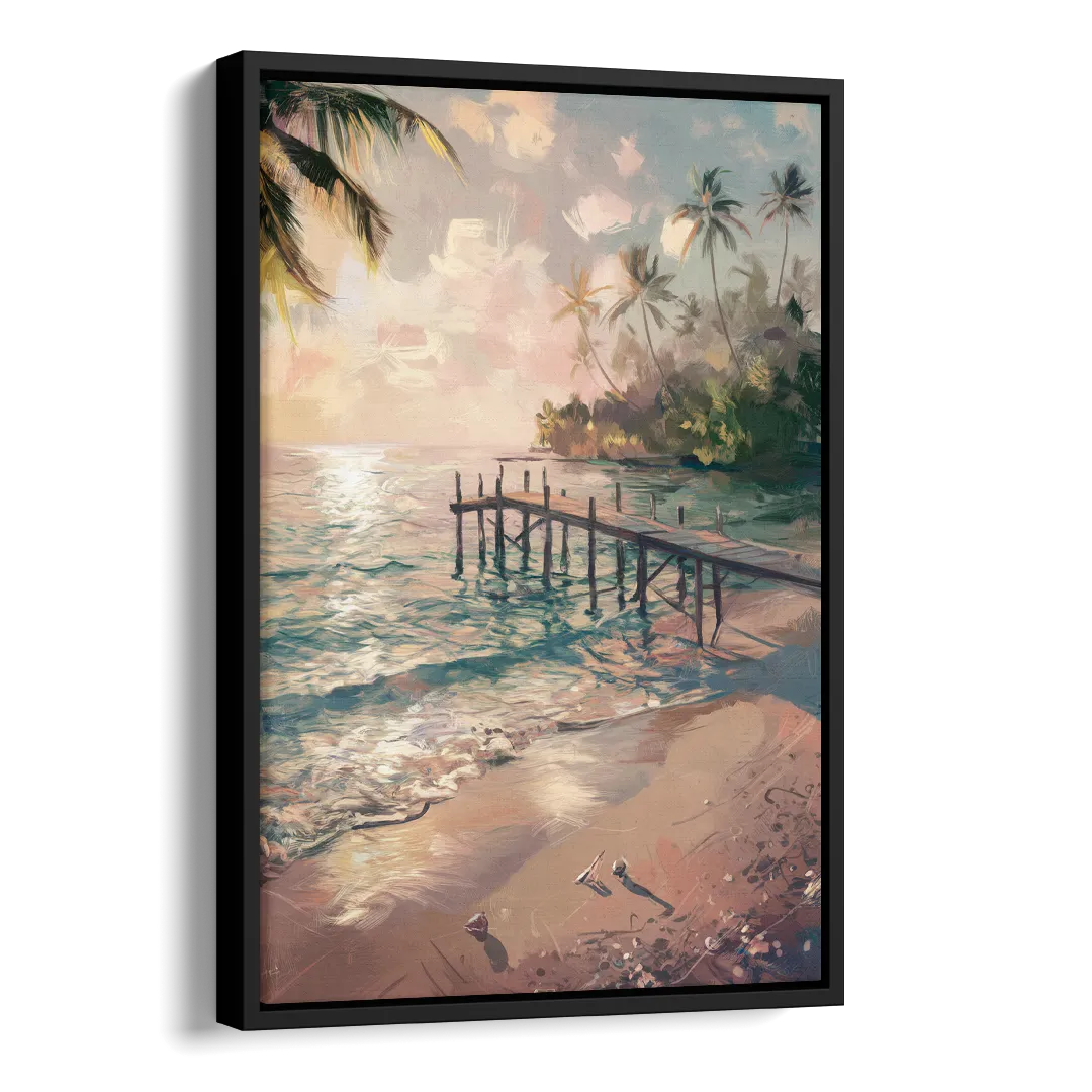 Seaside Tranquil Waters Side - Black Canvas Wall Art