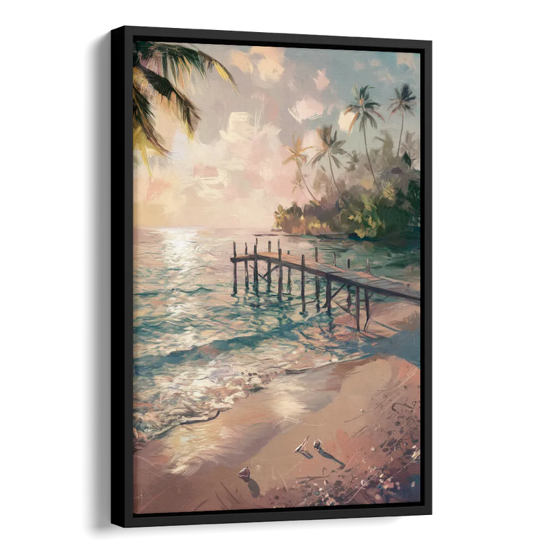 Seaside Tranquil Waters Side - Black Canvas Wall Art