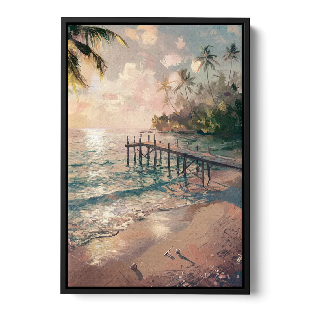 Seaside Tranquil Waters Front - Black Canvas Wall Art