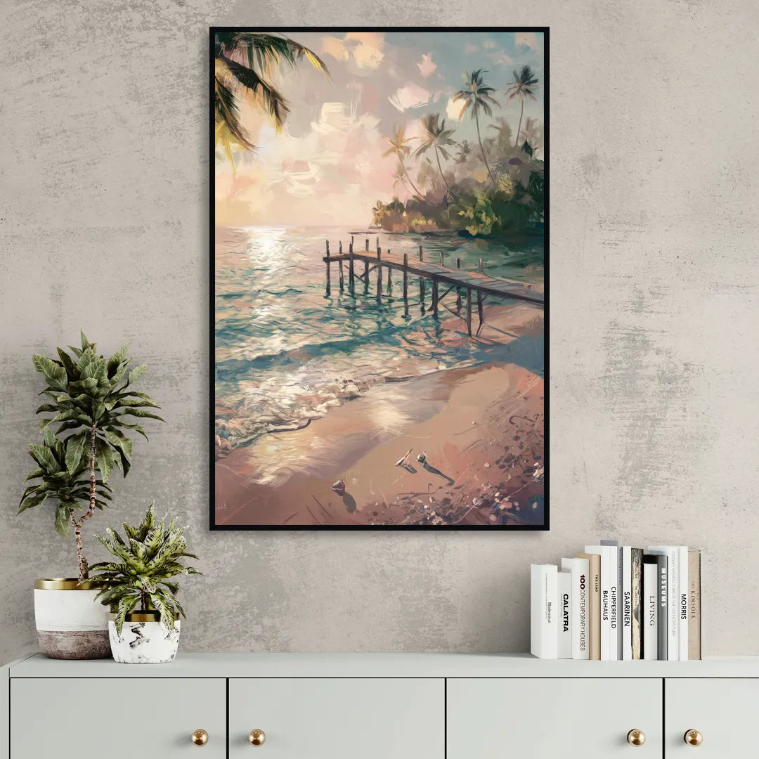 Seaside Tranquil Waters Living Room - Black Canvas Wall Art