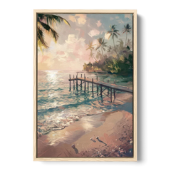 Seaside Tranquil Waters - Oak Framed Canvas Wall Art - Front