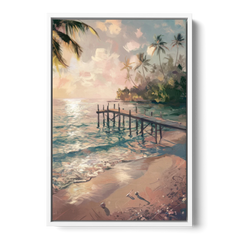 Seaside Tranquil Waters - White Framed Canvas Wall Art - Front