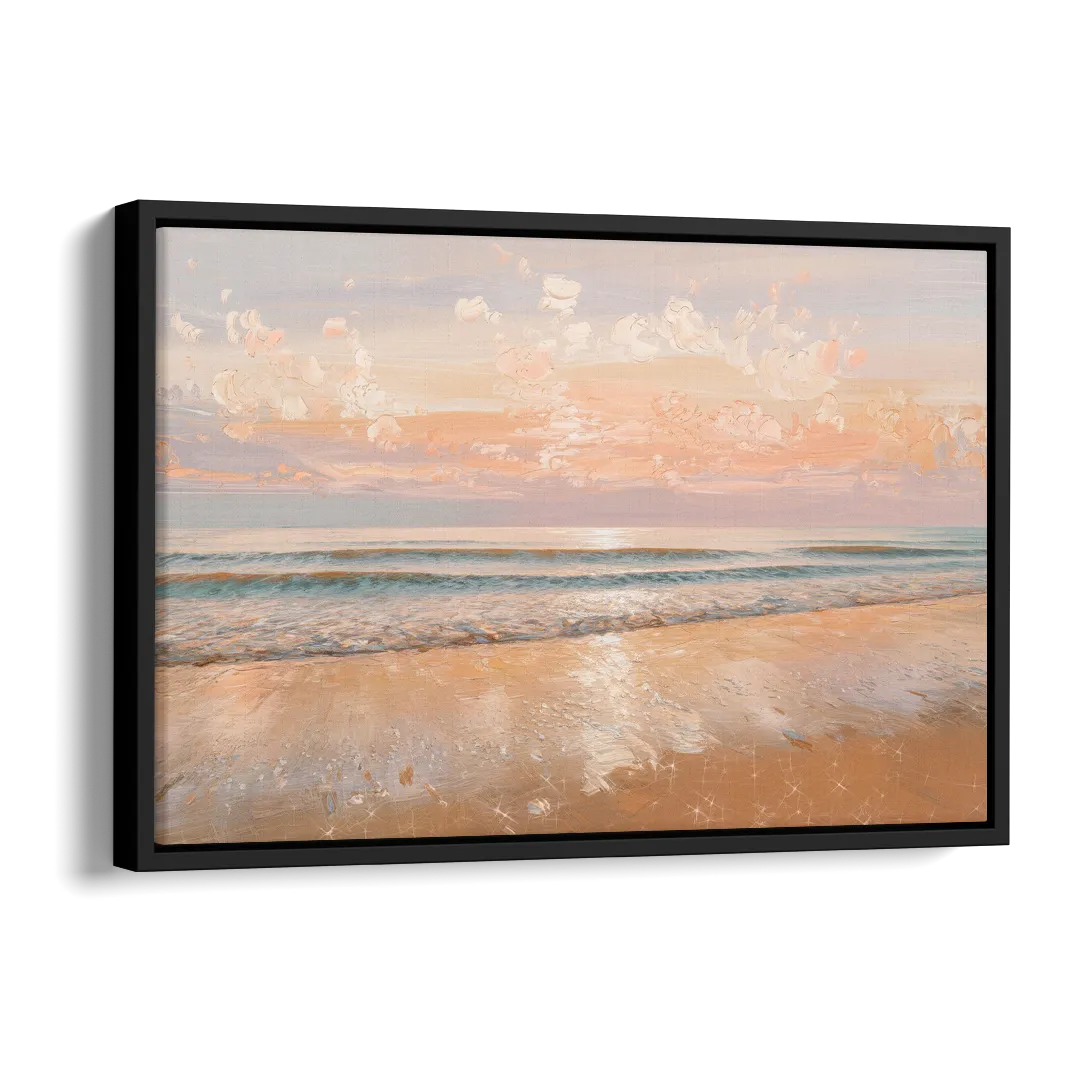 Seaside Waves And Sand Side - Black Canvas Wall Art